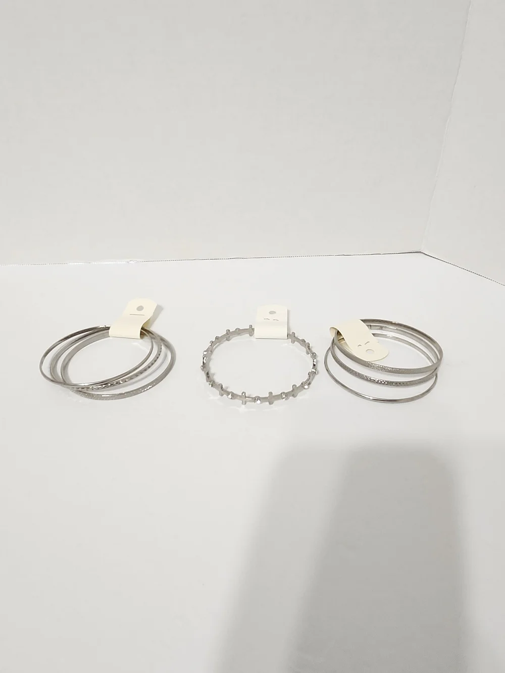 Silver Tone Cross and Rhinestone Bangle Bracelet Set 7 Pieces Large Casual Work